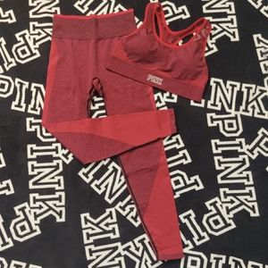 VS PINK Red Seamless Yoga/Workout SET Leggings & Sports Bra SMALL